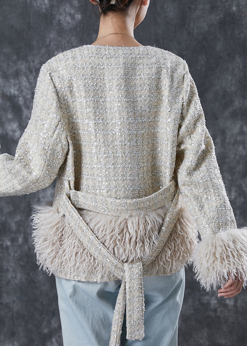 French Beige V Neck Patchwork Cotton Coat Spring