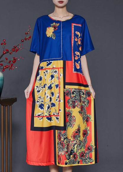 Style Blue Oversized Print Silk Dresses Summer