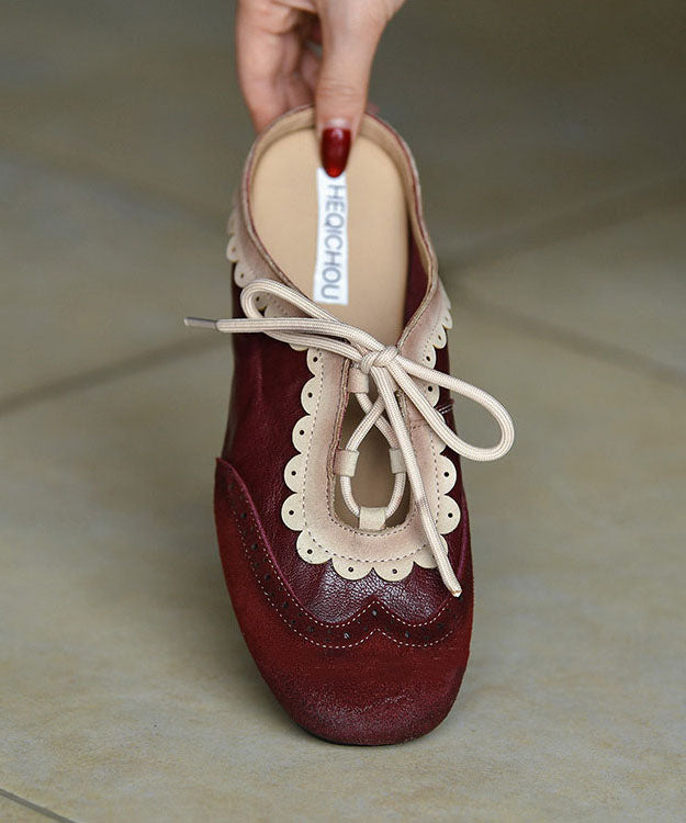 Splicing Flat Slide Sandals Mulberry Cowhide Leather