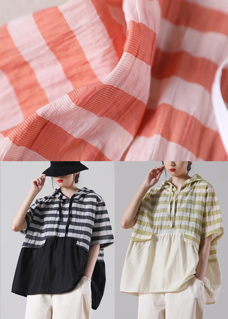 Green Striped Oversize Cotton Linen Summer Shirt