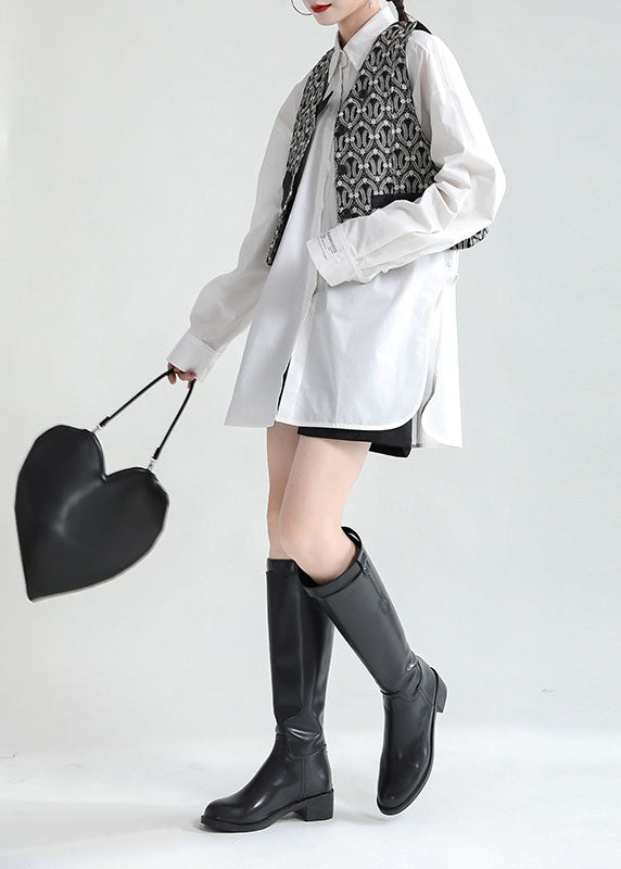 Black Button Pockets Fall Sleeveless Blouses Vest