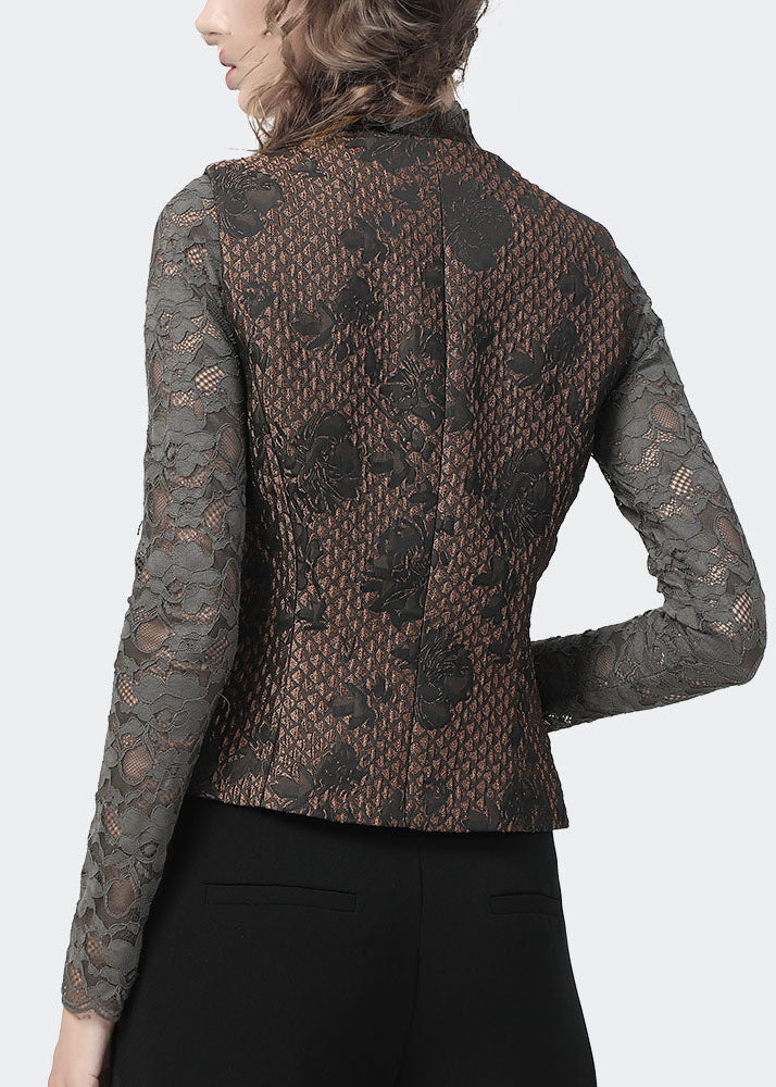 Boutique Chocolate Button Peter Pan Collar Jacquard Vest Spring