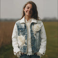 Comstylish Women's Bohemian Style Embroidered Three-dimensional Rose Denim Jacket