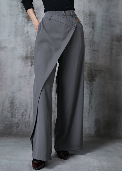 Grey Asymmetrical Silm Fit Spandex Straight Pants Fall