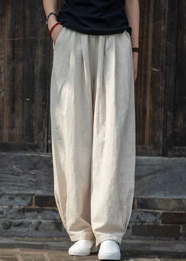 Simple Blue Pockets Linen Pants Summer