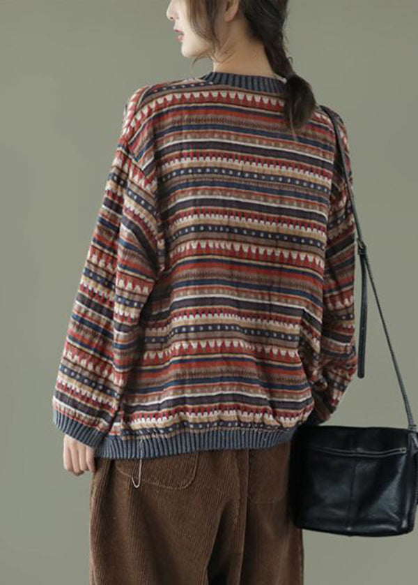 Coffee Striped Pockets Patchwork Cotton Coat Fall