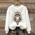 Comstylish Lovely Raccoon & Snow Embroidered Cozy Plush Sweatshirt
