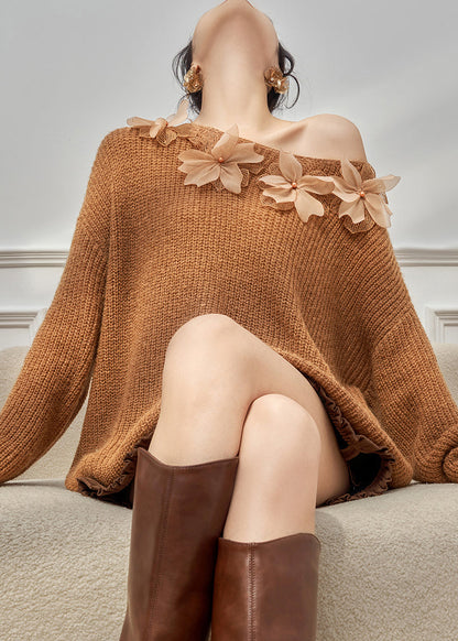Loose Caramel Cozy Knit Sweater Top Fall