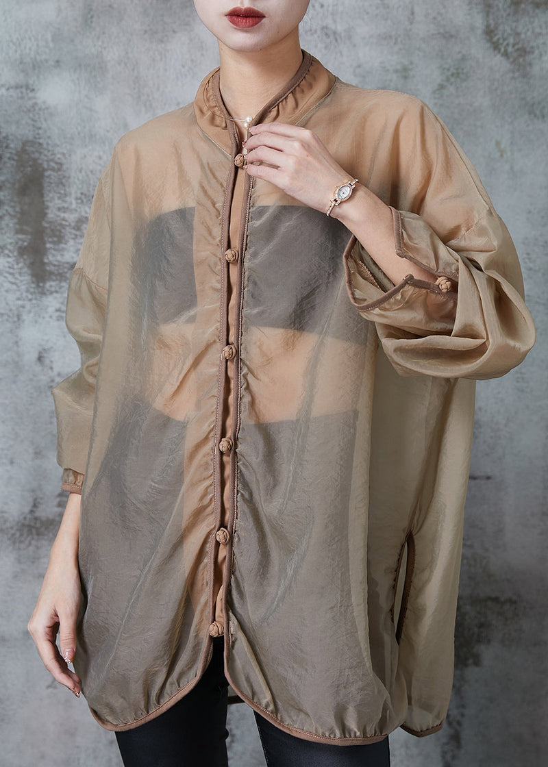 Brown Hollow Out Tulle Upf 50+ Coat Jacket Spring