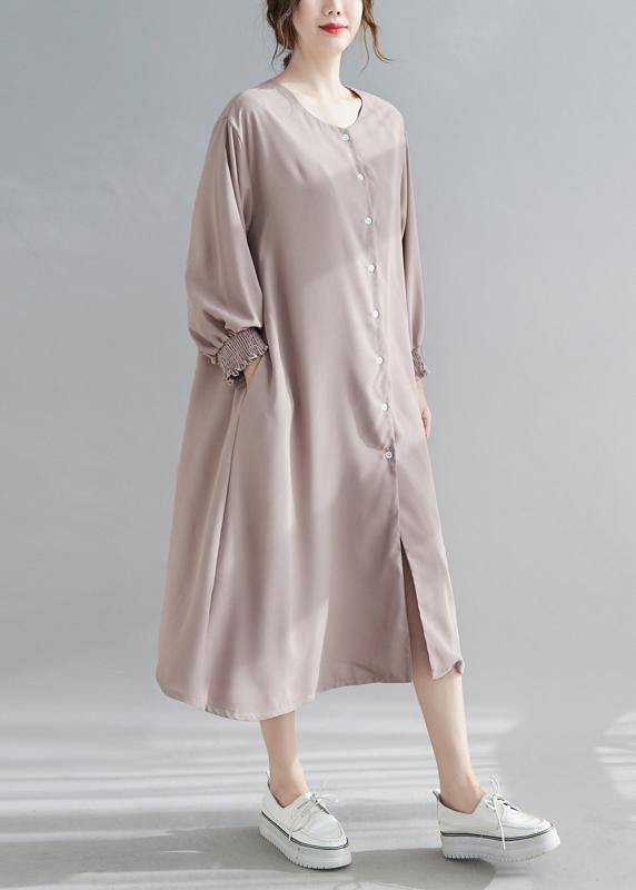 Natural O Neck Lantern Sleeve Spring Clothes Photography Brown Long Dress