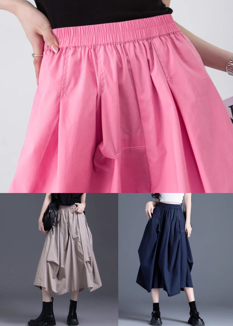 Khaki Asymmetrical Wrinkled Elastic Waist Cotton Skirt