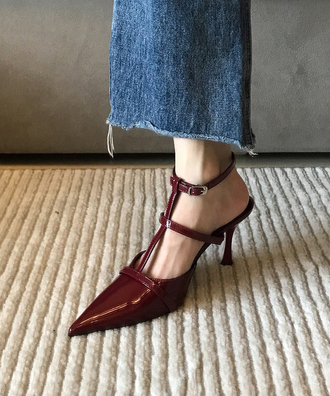Mulberry Faux Leather Splicing Hollow Out Stiletto Pointed Toe