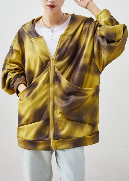 Yellow Hooded Tie Dye Cotton Jackets Fall