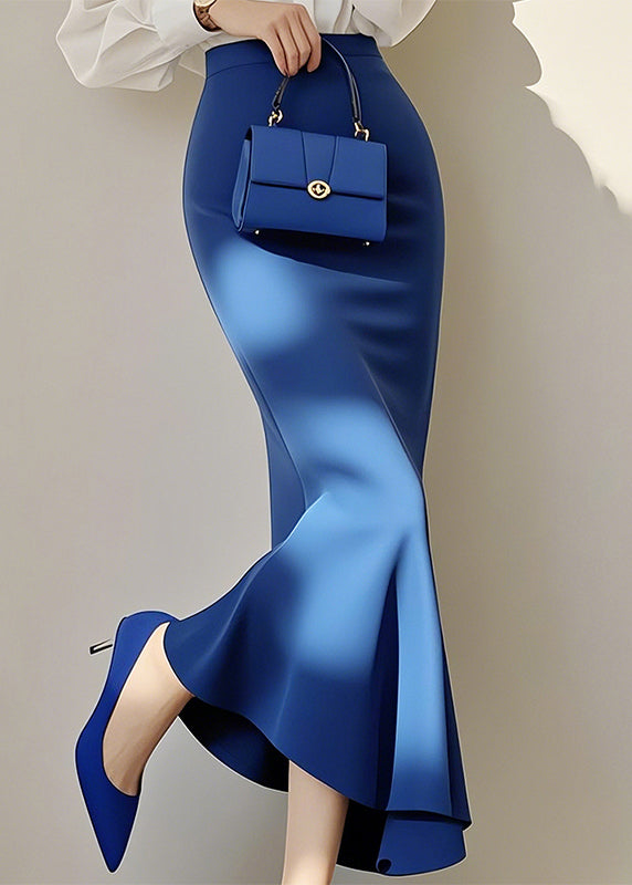 New Blue High Waist Cotton Fishtail Skirt Spring