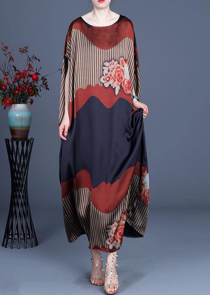 Color Block Batwing Sleeve Silk Maxi Dresses Summer Spring