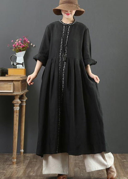 Black Clothes O Neck Cinched a Line Spring Dresses