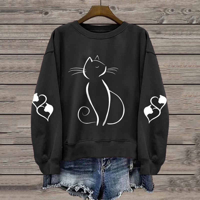 Comstylish Women's Cute Cat Print Casual Sweatshirt