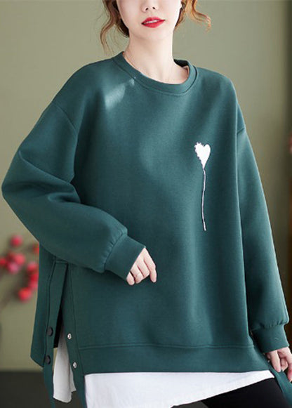 Red O Neck Heart Print Cotton Sweatshirt Winter