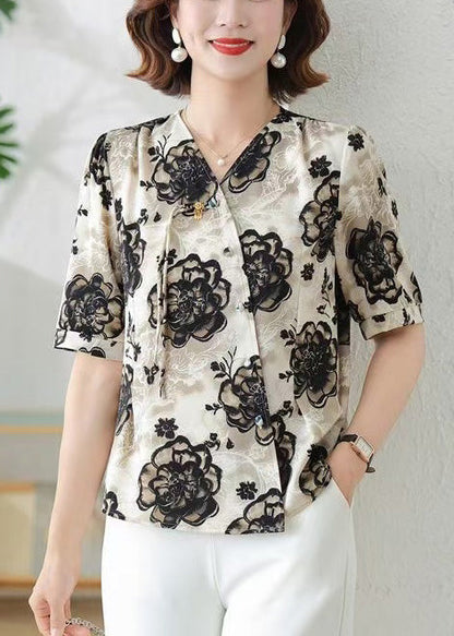 Black Tasseled Print Silk Shirts Summer