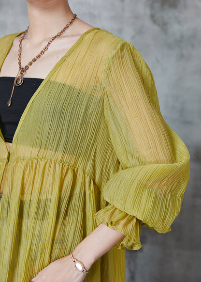Modern Yellow Oversized Chiffon Upf 50+ Coat Summer