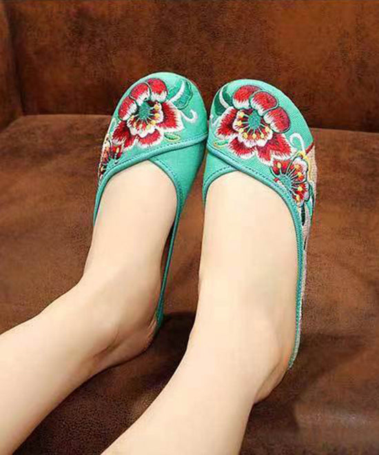 Green Cotton Fabric Retro Embroidery Splicing Slide Sandals Soofairy Shoes-20251