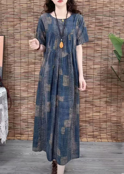 Navy Oversized Print Cotton Dress Summer