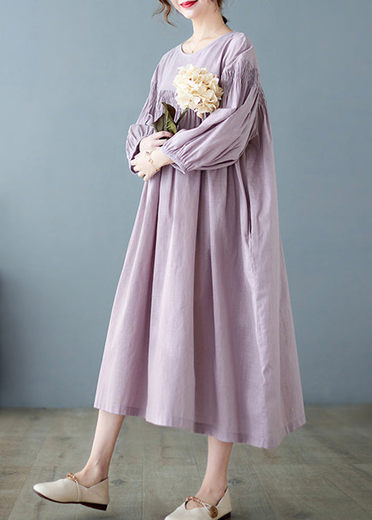 Purple O-neck Patchwork Wrinkled Maxi Dresses Spring