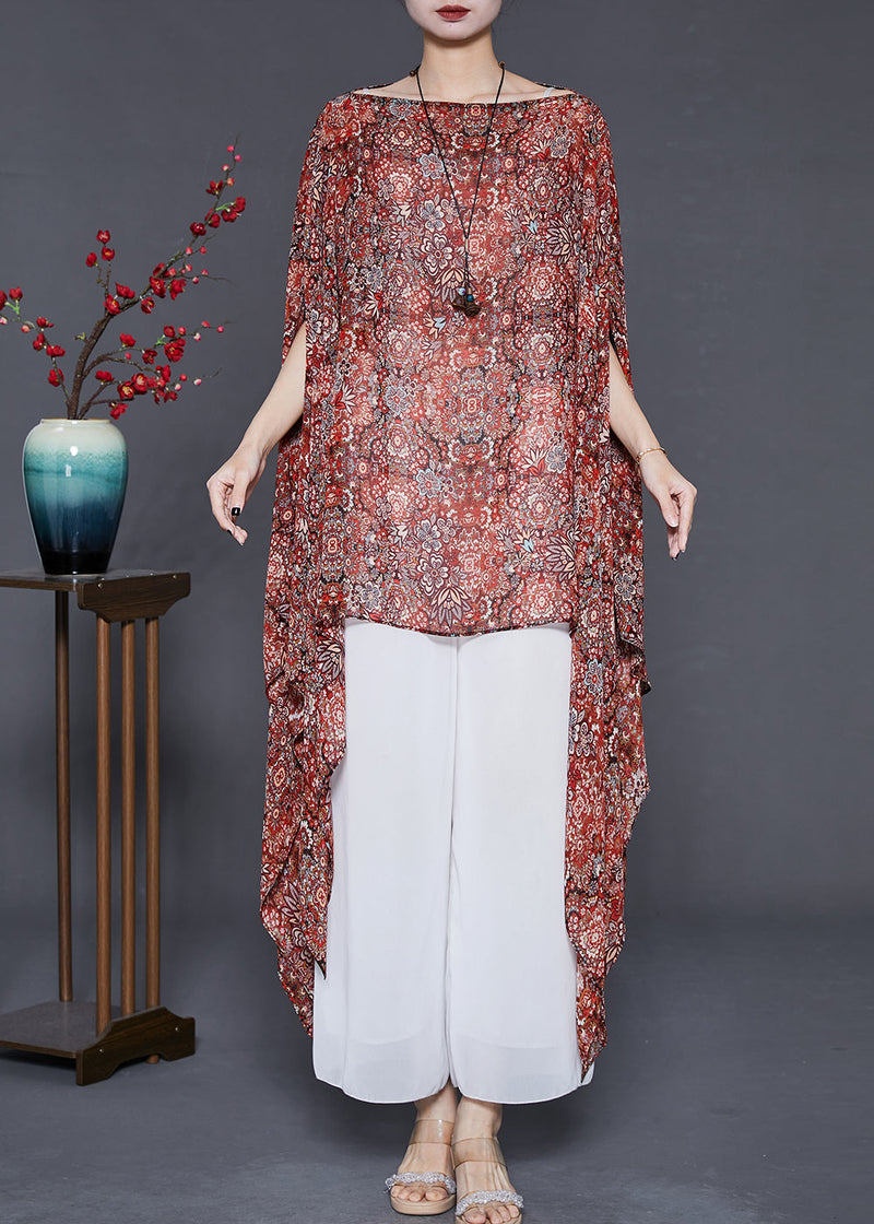 Khaki Asymmetrical Print Silk Long Smock Summer