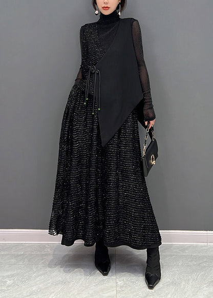 Autumn New Black Sleeveless Vest and Skirts Two Piece Set
