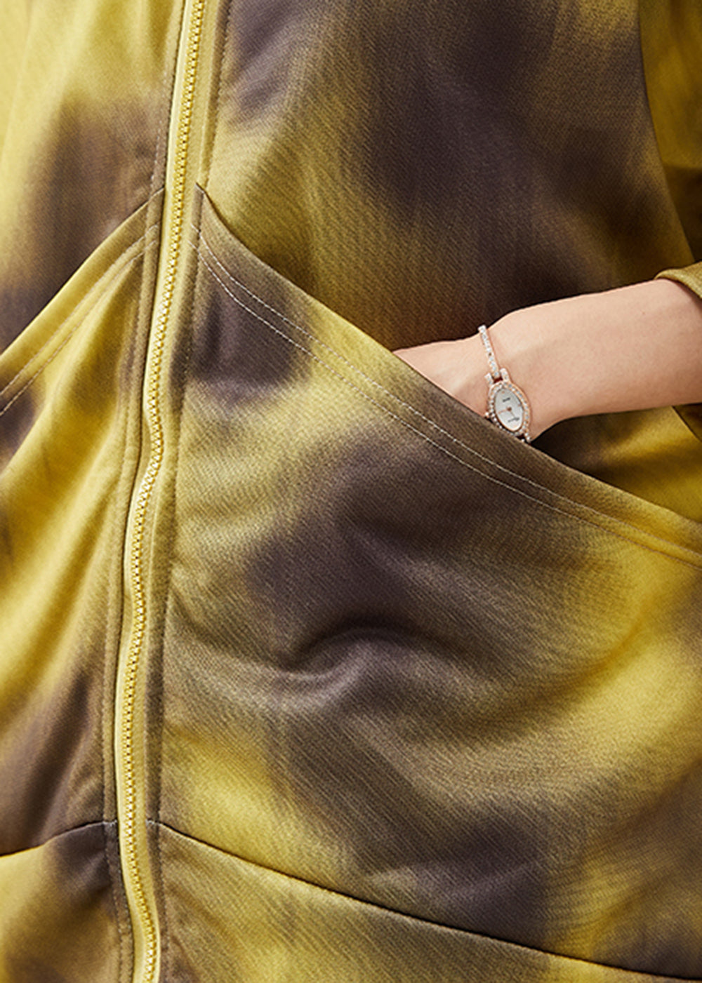 Yellow Hooded Tie Dye Cotton Jackets Fall