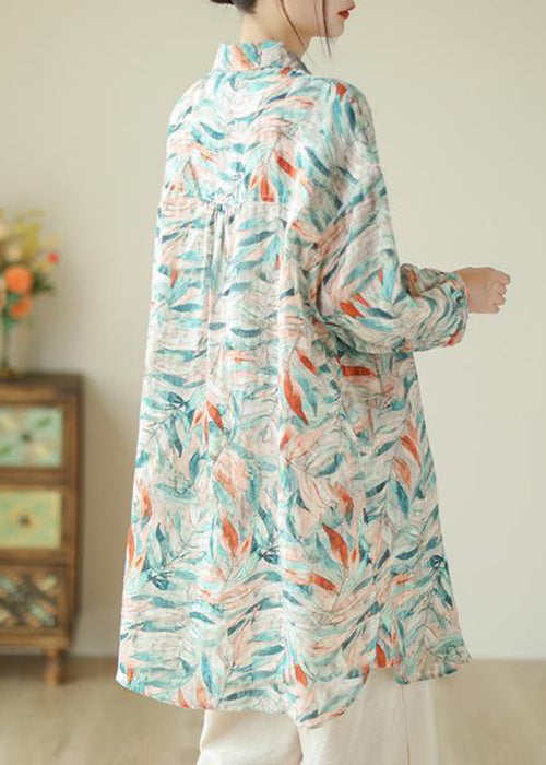 Peter Pan Collar Print Button Cotton Blouses Long Sleeve