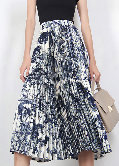 Print Wrinkled High Waist Cotton Skirts Summer