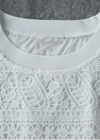 Colorblock O-neck Patchwork Striped Lace Shirt Short Sleeve