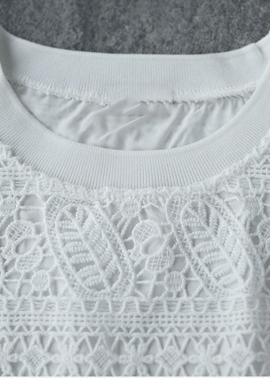 Colorblock O-neck Patchwork Striped Lace Shirt Short Sleeve