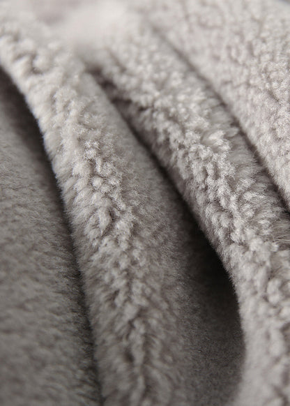 Stylish Grey Oversized Pu Patchwork Wool Coat Fall