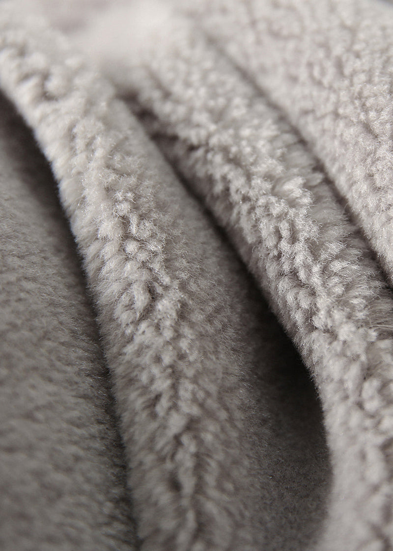 Stylish Grey Oversized Pu Patchwork Wool Coat Fall