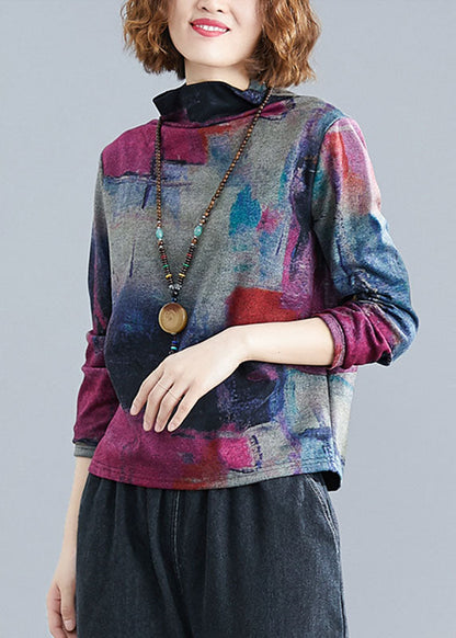 Rose Turtle Neck Tie Dye Cotton Shirt Top Spring