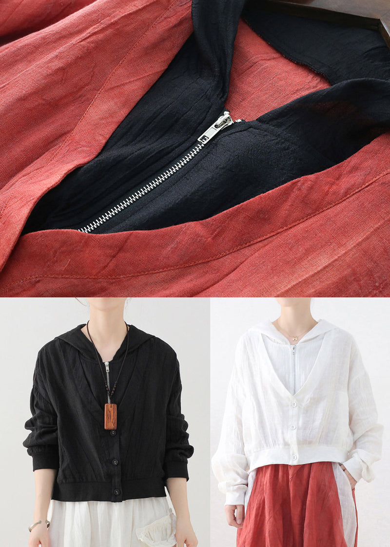 White Linen Fake Two Piece Coats Zip Up Batwing Sleeve