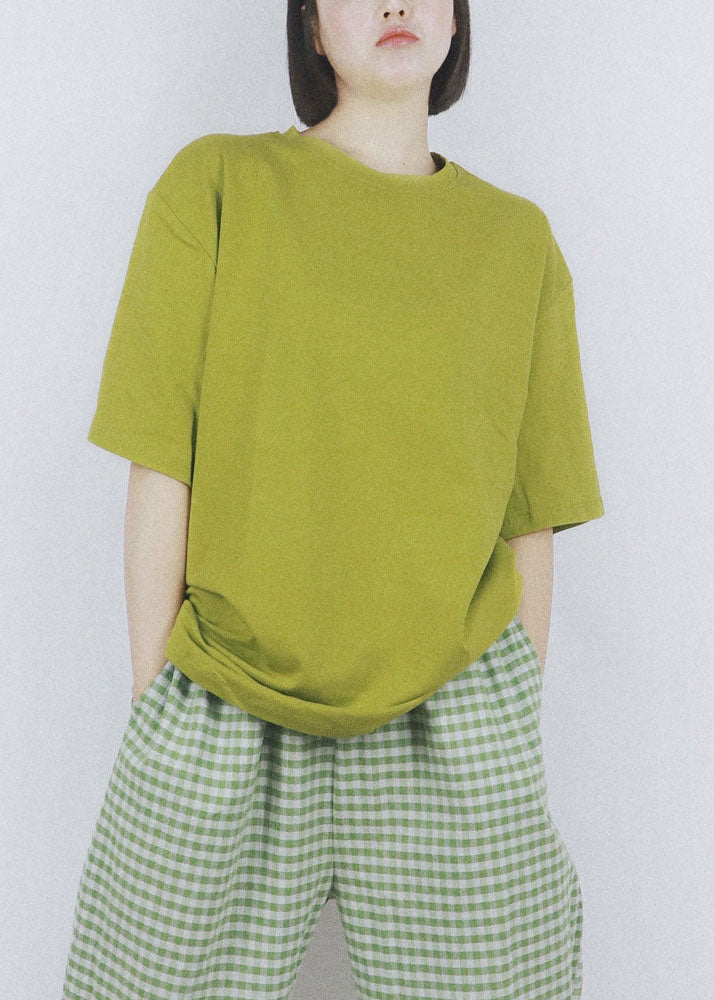 Green O-neck Color Cotton Tank Tops Short Sleeve