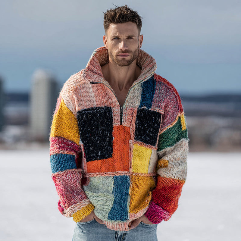 Men's Fair Isle Geometric Jacquard Warm Zip-up Sweater artswardrobe