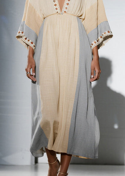 Apricot Oversized Patchwork Cotton Dress Bracelet Sleeve