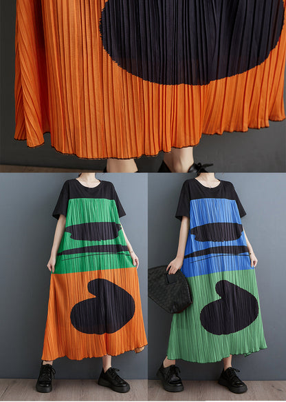 Diy Blue Oversized Patchwork Print Cotton Maxi Dress Summer