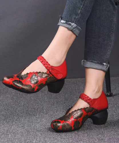 Red Embossed Buckle Strap Splicing Chunky
