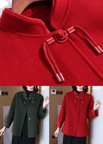 Blackish Green Button Wool Coat Long Sleeve