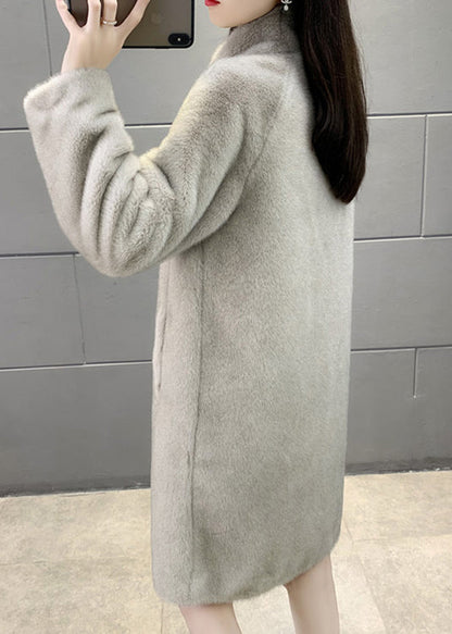 New Grey Stand Button Zircon Collar Mink Velvet Coats Winter