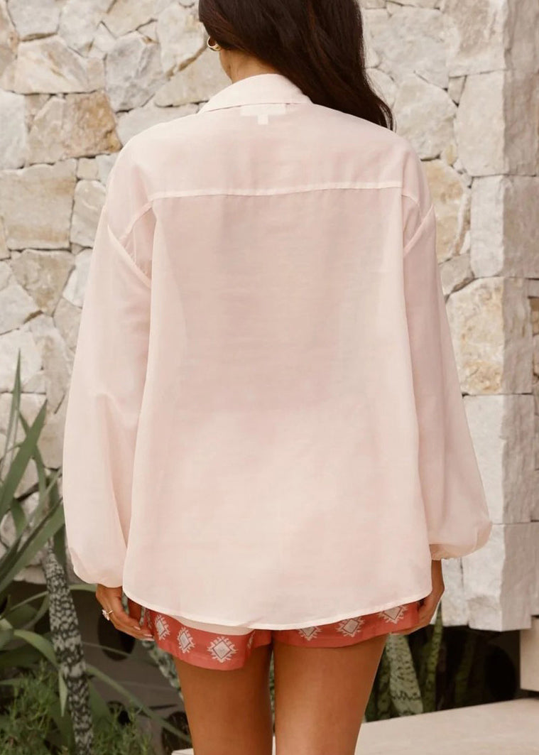 Pink Button Print Linen Shirt and Shorts Two Piece Set Spring