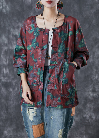 Mulberry Chinese Button Print Cotton Shirt Top Fall