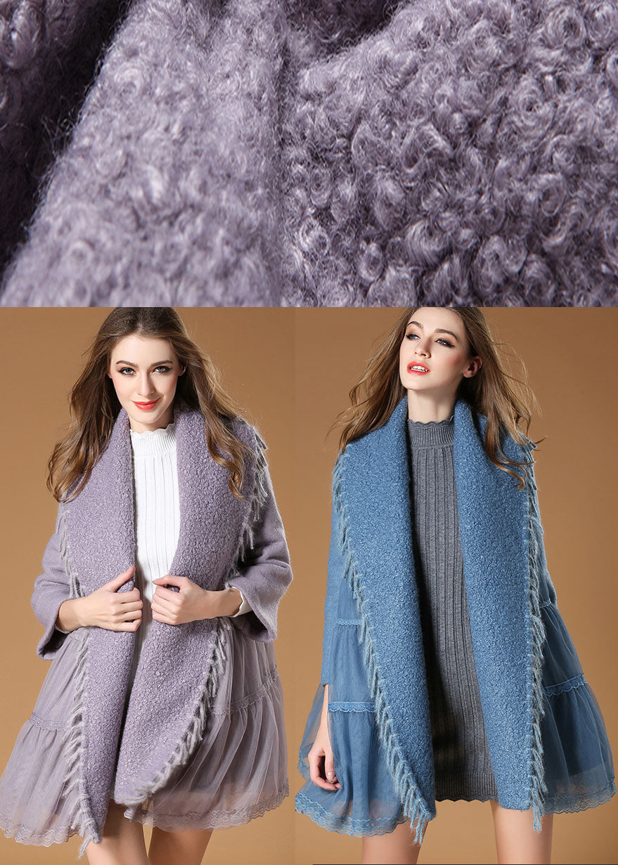 Purple Peterpan Collar Patchwork Lace Fall Woolen Coat