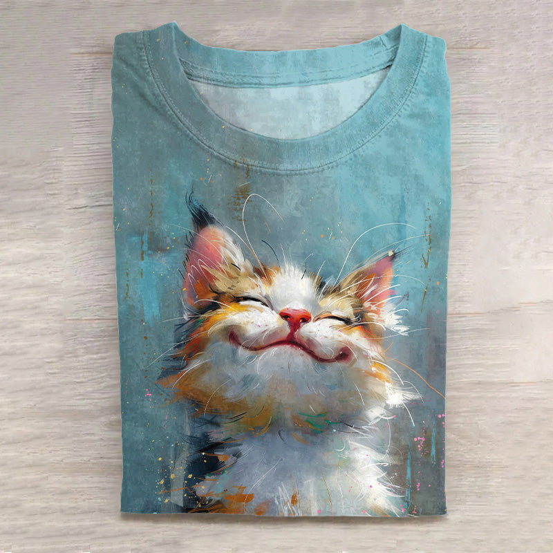 Cute Cat Print Short Sleeve Casual T-Shirt elevenforest