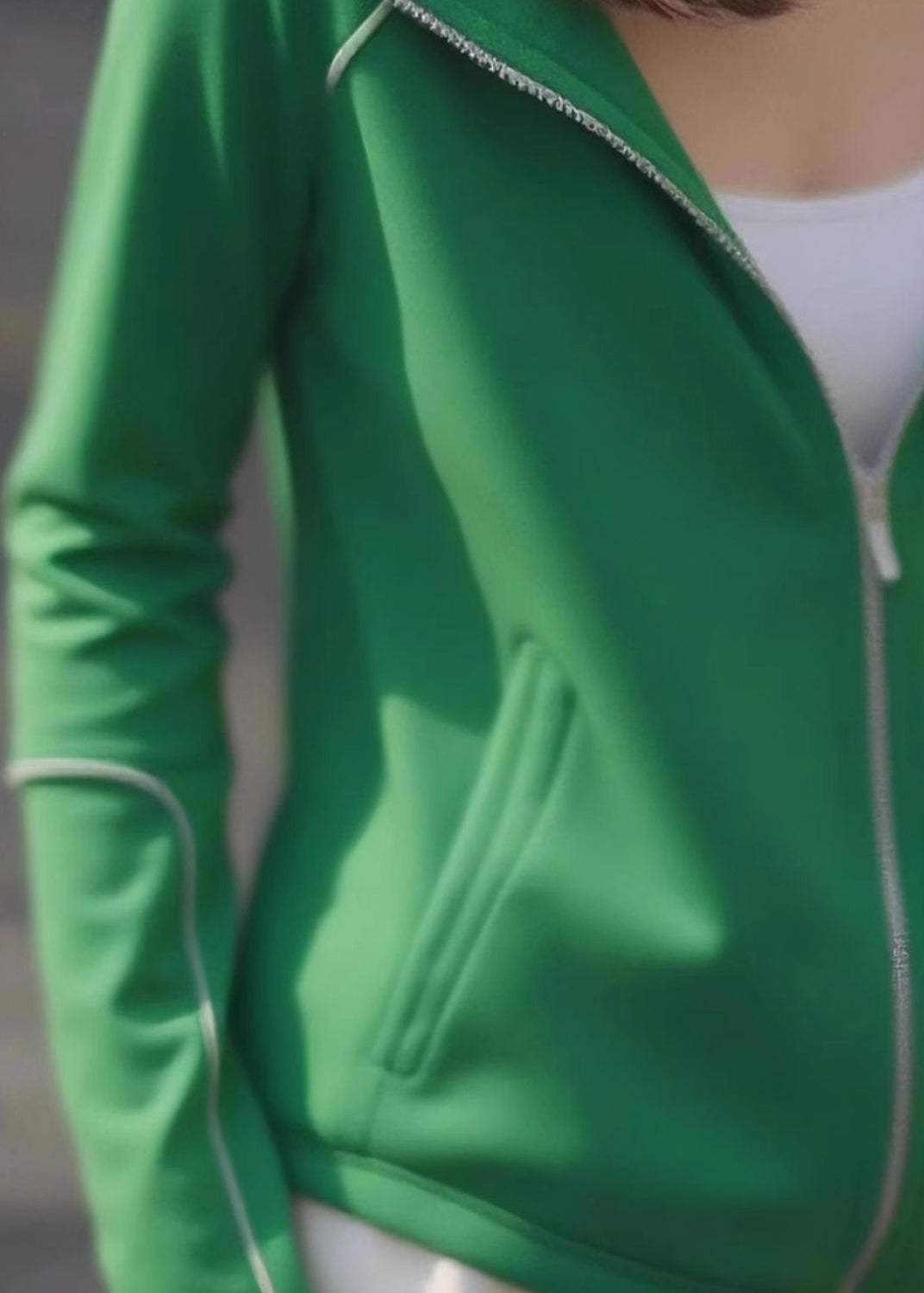 Green Zip Up Pockets Cotton Hoodie Coat Fall